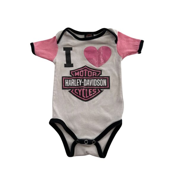 Harley-Davidson Baby Girls I Heart Logo Short Sleeve One Piece 9/12M Pink - Picture 1 of 7